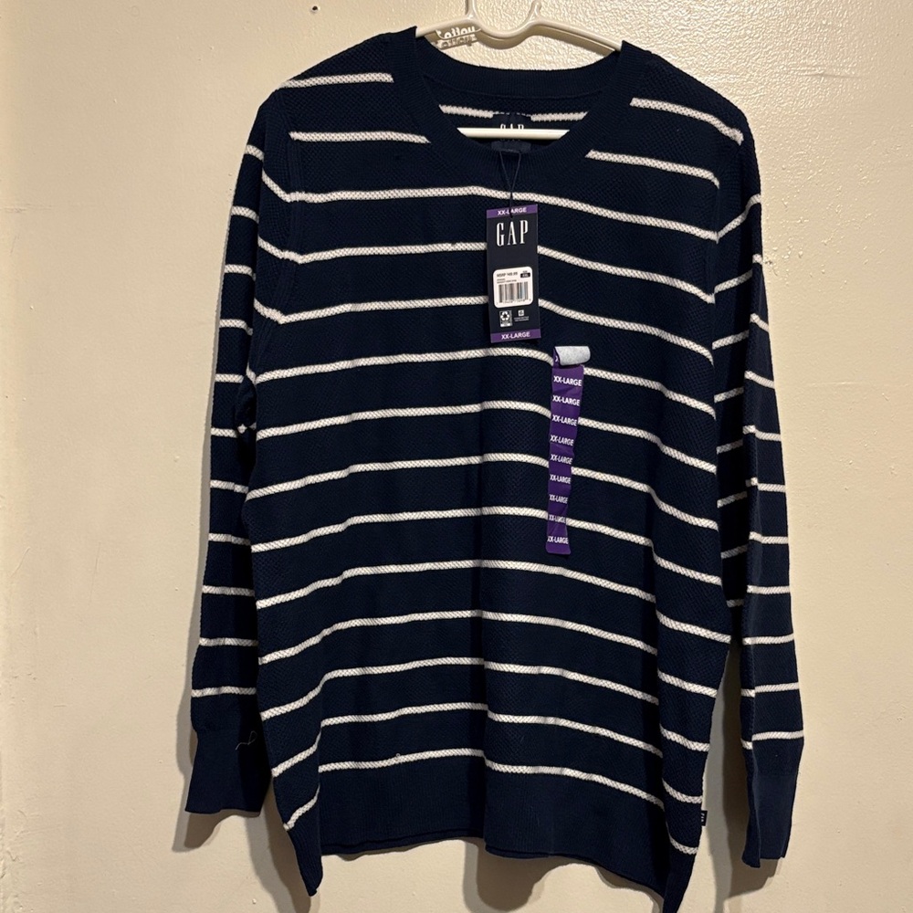 GAP Dark Blue and White Striped Pullover Size XXL